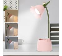 YOYIAG LED Flower Desk Lamp: Adjustable Flower Shaped Touch Reading Lamp with 3 Color Modes and Stepless Dimming, USB Rechargeable LED Desk Lamp with Pen Holder and Phone Holder(Pink)
