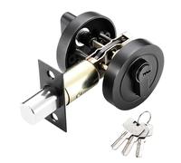 YOYIAG Round Deadbolt Lock: 35-55 mm Single Cylinder Deadbolt with 3 Keys, Modern Door Lock for Front, Entrance and Passage Doors (Black)