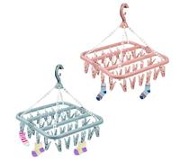 YOYIAG Sock Dryer with 32 Clothes Pegs 2 Pieces Folding Laundry Hangers Sock Dryer with 32 Clothes Peg Sock Drying Racks Hanging Sock Rack, Clothes Drying Hanger for Socks, Hats, Towels, Gloves
