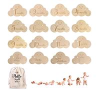 YOYIAG Wooden Milestone Cards: Pack of 8 Pregnancy Cards on Elegant Wooden Discs for Birth Baby Shower for Boys and Girls