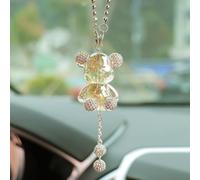 YOYLMAL Bling Diamond Car Hanging Accessories for Women, Cute Crystal Bear Car Rear View Mirror Charms Pendant Lucky Hanging Ornament Car Interior Decorations (Yellow)