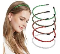 YOYLMAL Set of 5 Christmas Headbands Glitter Sequins Thin Hair Hoop Sparkle Red Green Silver Hair Accessories for Women Girls Festive Holiday Xmas Party Favor Supplies