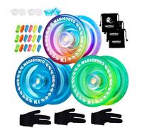 Yoyo K1-Plus Crystal Pack of 3 Yoyos, Responsive Yoyo for Kids Beginners, Hubstacks Yo Yo for Finger Spin Tricks, 18 Yo-yo Strings, 3 Yo yo Glove (Blue +Purple +Blue Pink Yellow)