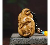 YOYOBO Antique art Old Japanese boxwood hand carved lovely fox Statue Animal Netsuke Decoration pendant Gift collectable
