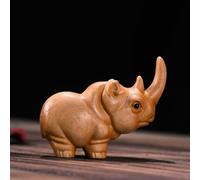 YOYOBO Carving Hippopotamus Elephant Rhinoceros Figurine Ornament Mini Cartoon Desktop Home Decor Fun Wooden Gifts