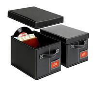 yoyobubu 2 Pack 7 Inch Vinyl Record Storage Boxes - Black Faux Leather Record Holder & Case with Lid - Compact Storage Box for Singles, EPs, Vinyl Rolls and Accessories