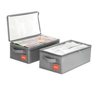 yoyobubu VHS Storage Box - 2 Pack Cassette Tape Storage Organizer with Clear PVC Lid - Stackable Storage Box Holds 14 Clamshell VHS Tapes - Gray Media Case