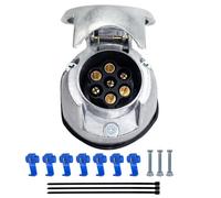 YOYOCOOL Metal 7-Pin Trailer Socket, 7-Pin Towing Hitch Socket Set with Seals 12 V 24 V Universal, Waterproof, Cast Aluminium