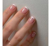 YoYoee Short Nude Nails White French Fake Nails Square Press on Nails Full Cover False Nails for Women Girls 24Pcs