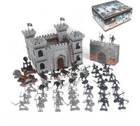 Yoyoom Medieval Castle Knight Toy Soldier Army Men Figurines, DIY Assembly Kit with Detachable Castle, 8 Knights, 8 Horses, 36 Soldiers, Simulated Siege War of Attack