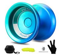 YOYOSTUDIO Yoyo Professional Unresponsive Yo Yo for Kids 8-12, Fingerspin Yoyo for Adults Kids Beginners, Metal Trick Yoyo, Pro Yo-Yo with 10 Strings, Yoyo Case and Yoyo Gloves Blue and Green