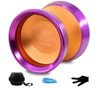 YOYOSTUDIO Yoyo Professional Unresponsive Yoyos with Dual Aluminum Alloy Rings, Pro Tricks Yo yos for Adults, Metal Yoyo for Beginners with Strings, Gloves & Case Orange (Purple Ring)