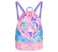 YOYTOO Drawstring Backpack for Kids Girls, Cute Cartoon Waterproof String Swim Gym Sport Beach Bag with Shoes Compartment, J07. Mermaid, M, Cartoon