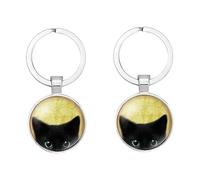 YOYUMI Keychain 2 PCS Time Gems Cute Cat Pattern Key Ring Pattern Key Ring Accessories Pendant Half Face Black Cat