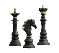 YOYUMI Statue Chess Piece Ornaments Chess Set King Horse Queen Resin Crafts - Black - Three-Piece Set