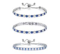 YOYUNLUO 3PCS Blue Bracelets for Women,Tennis Bracelet Set with Adjustable & Clasp Styles, Silver Platinum Plated CZ Jewelry Gift for Girlfriend, Mom, Daily & Formal Wear
