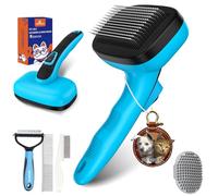 YOYUPETA 5 PCS Dog Grooming Kit - Self Cleaning Slicker Brush for Shedding Short & Long Haired Dogs & Cats. Removes Loose Fur, Undercoat, Mats, Tangles. Suit for Small, Medium & Large Pets. Blue