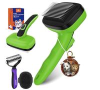 YOYUPETA Dog Brush Kit - Self-Cleaning Slicker Brush with Bath Brush & Undercoat Rake | Deshedding Tools for Large - Small Dogs & Cats, Professional 3-in-1 Pet Grooming Set for Heavy Shedding, Green