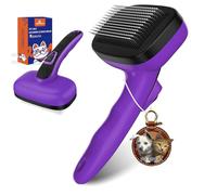 YOYUPETA Dog Self Cleaning Slicker Brush for Shedding, Ideal for Short Long Haired Dogs, Including Cat. Removes Loose Fur, Undercoat, Mats, Tangled Hair. Suit for Small Medium Large Animal, Purple