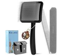 YOYUPETA Large Dog Slicker Brush & Comb Set with Leather Sleeves - Long Pin Deshedding Brush for Golden Retrievers, Poodles, Doodles & Thick Coats, Wood Handle Pet Grooming Kit for Dogs, Cats. Black