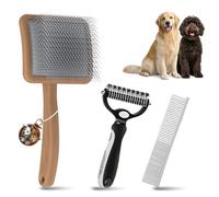 YOYUPETA Large Dog Slicker Brush for Goldendoodles, Poodles - 3 in 1 Grooming Kit with Undercoat Rake & Comb - Extra Long Pins Slicker Brush for Dematting, Thick Coats, Shedding, Detangling, Natural