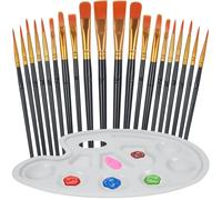 YOYUSH Paint Brush Set, 20 Pcs Nylon Hair Paint Brushes with A Palette, Artists Paint Brushes For Acrylic Painting, Oil, Watercolor, Gouache & Face Painting-Black