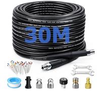 YOZAIUUI 30M/100 FT Pressure Washer Hose for Sewer: 400Bar/5800PSI Pressure Washer Drain Pipe Hose Cleaning Kit with 2 Adapter 2 Corner & Rotating Nozzles for Cleaning Sinks Drains Patios