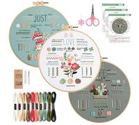 YOZAIUUI 3Pcs Flower Embroidery Kit for Beginners: Hand Embroidery Flowers DIY Craft Set Cross Stitch Kits for Adults Embroidery Kits with Threads Needles Hoops (Flower Pattern)