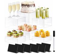 YOZAIUUI 6Pcs Clear Buffet Risers Set: 3" 4” 5" 6" 7" 8" Food Display Riser Stands with Hollow Bottoms Mini Sign and Maker Food Service Display Stands for Cake Dessert Jewelry Weddings