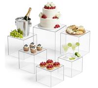 YOZAIUUI 6Pcs Clear Buffet Risers Sets: 6 Sizes (6.8-9 Inch) Dessert Table Display Set Stackable Food Risers with Hollow Bottoms for Dessert Cupcake Candy Jewelry Collectibles Party