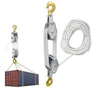 YOZAIUUI Block and Tackle Pulley System: Heavy Duty Alloy Pulley Block with 20m Rope 4400lbs Max Load Rope Hoist Pulleys System for Lifting Hunting Garage Heavy Objects
