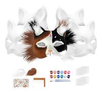 YOZAIUUI Cat Therian Masks Kit: Furry Therian Crafting with 5 Blank Cat Masks to Decorate Felt Fabric Eyes Mesh Sheet Gem Stickers Brushes Paints for Animal Cosplay Halloween Party