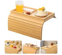 YOZAIUUI Foldable Sofa Arm Tray: Wooden Armchair Tray with Anti-Slip Backing for Remote Control Drinks Snacks Cups