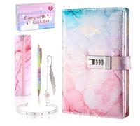 YOZAIUUI Secret Diary with Lock for Girls: Lockable Diary Notebook Stationery Set Birthday Gifts for Girls 7 8 9 10 11 12 13 14 Years Old Password Journal Kit with Pen Pencil Case Bookmark Bracelet