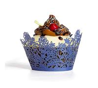 YOZATIA 60pcs Navy Blue Rose Lace Cupcake Wrappers Holders, Laser Cut Cupcake Liners Decorative Liners for Wedding Party Birthday Cake Decoration Supplies