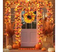 Yozexin 2 Pack Artificial Maple Leaves Garland 5.9Ft Each: Hanging Vine Garland with 40 LED String Lights, Artificial Autumn Foliage Home Decor, Wall Ceiling Decor Cozy Ambience for Indoor Outdoor