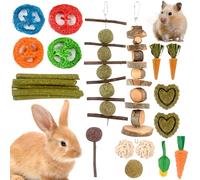 Yozexin 21-Pack Small Animal Toys Set: Rabbit Toys Natural Chew Boredom Breakers, Guinea Pig and Hamster Toys for Rabbit Teething Relief Apple Wood Timothy Hay Sticks
