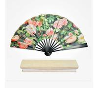 yozhch Folding Hand Fan, Chinese Style Handheld Paper Fan, Black Border Bamboo Fan, Golden Silk Lining Gift Box Package (Rose)