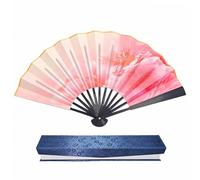 yozhch Folding Hand Fan, Chinese Style Handheld Paper Fan, Black Border Bamboo Fan, Golden Silk Lining Gift Box Package (Peony)