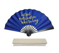 yozhch Folding Hand Fan, Chinese Style Handheld Silk Fan, Black Border Bamboo Fan, Golden Silk Lining Gift Box Package (Blue)