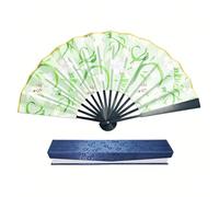 yozhch Large Folding Hand Fan, Chinese Style Handheld Paper Fan, Black Border Bamboo Fan, Golden Silk Lining Gift Box Package (Orchid)