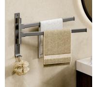 yozhch Swivel Towel Rail Wall Mounted, Bathroom Rotating Small Towel Rack, Lavatory Swing Hand Towel Holder Folding Bar, 2 Arm Length 32cm, Grey