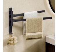 yozhch Swivel Towel Rail Wall Mounted, Bathroom Rotating Small Towel Rack, Lavatory Swing Hand Towel Holder Folding Bar, 2 Arm Length 32cm, Black