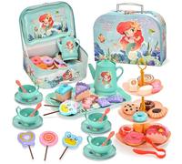 yozhch Tea Party Toy Set with Cupcakes, Tray, Kids Tea Set for Girls Party Toddlers Role Play Boys Pretend Kitchen Food Toys Playsets, Children's Birthday Gifts, Green (Mermaids)