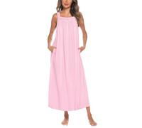 YOZLY Cotton Sleeveless Nightdress with Pockets | 100% cotton nighties for women with pockets long relaxed fit square neckline and embroidered eyelet detail