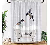 YOZSLGU Funny Penguin Shower Curtain Cute Animal Bathtub White Modern Creative Fabric Bathroom Decor Curtains Set with Hooks, 70"x70"