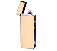 YOZWOO Electric Lighter Windproof Lighter Dual Arc Lighter Rechargeable USB Lighter Flameless Plasma Lighter with Rhythmic Flashing Battery Indicator for Outdoor Camping, Hiking (Gold)