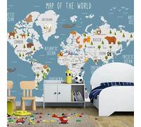 YOZYOOOZ Cartoon World Map Animal Map 3D Wallpaper Self-adhesive Mural Art Suitable for Bedroom TV Background Living Room Decoration