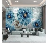 YOZYOOOZ European Retro Oil Painting Blue Flowers Peel and Stick 3D Wallpaper Wall Art Suitable for Bedroom Living Room Office