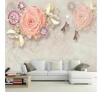 YOZYOOOZ European Style Retro Rose Gold Leaf 3D Wallpaper Suitable for Bedroom Living Room Restaurant Children's Room Bathroom Background Wall Decoration